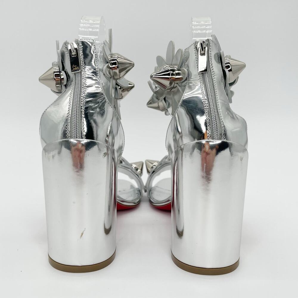 Christian Louboutin Daisy Spike Metallic Silver Ankle Cuff Sandals EU 37.5 - Picture 8 of 15